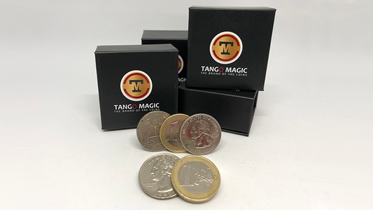 Euro-Dollar Hopping Half (1 euro y un cuarto de dólar) de Tango Magic-Trick (ED004)