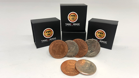 Salto de la mitad con monedas de concha expandida y centavo inglés D0059 de Tango - Truco 