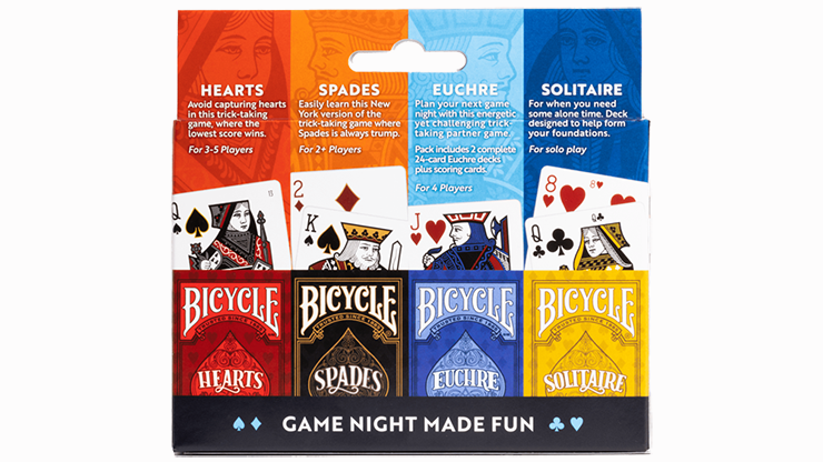 Paquete de 4 juegos Bicycle (Euchre, Spades, Hearts y Solitaire) de US Playing Card